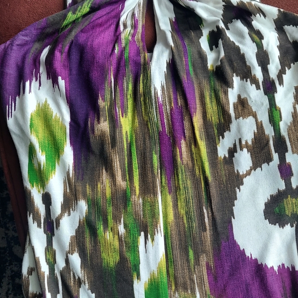 Abstract Ikat Print Maxi Dress in Purple, Green & Brown